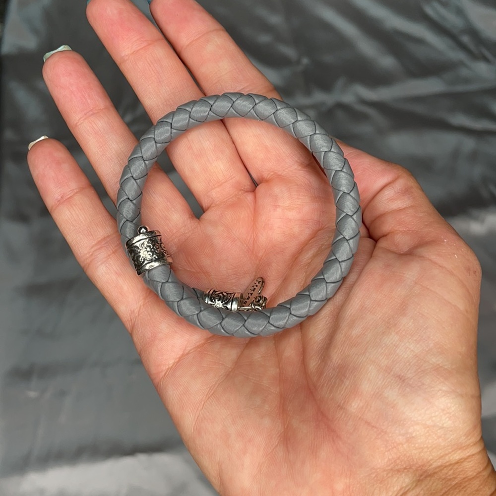 Alex and Ani gray leather wrapped bracelet